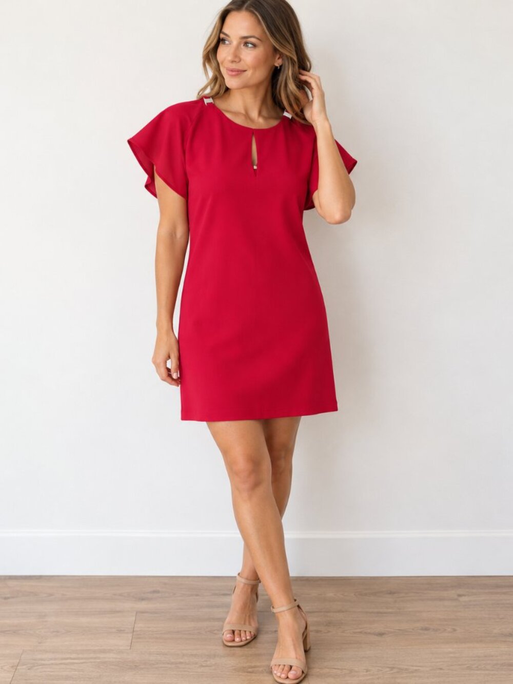 White House Black Market Deep pink Flutter Sleeve Dress Size 4